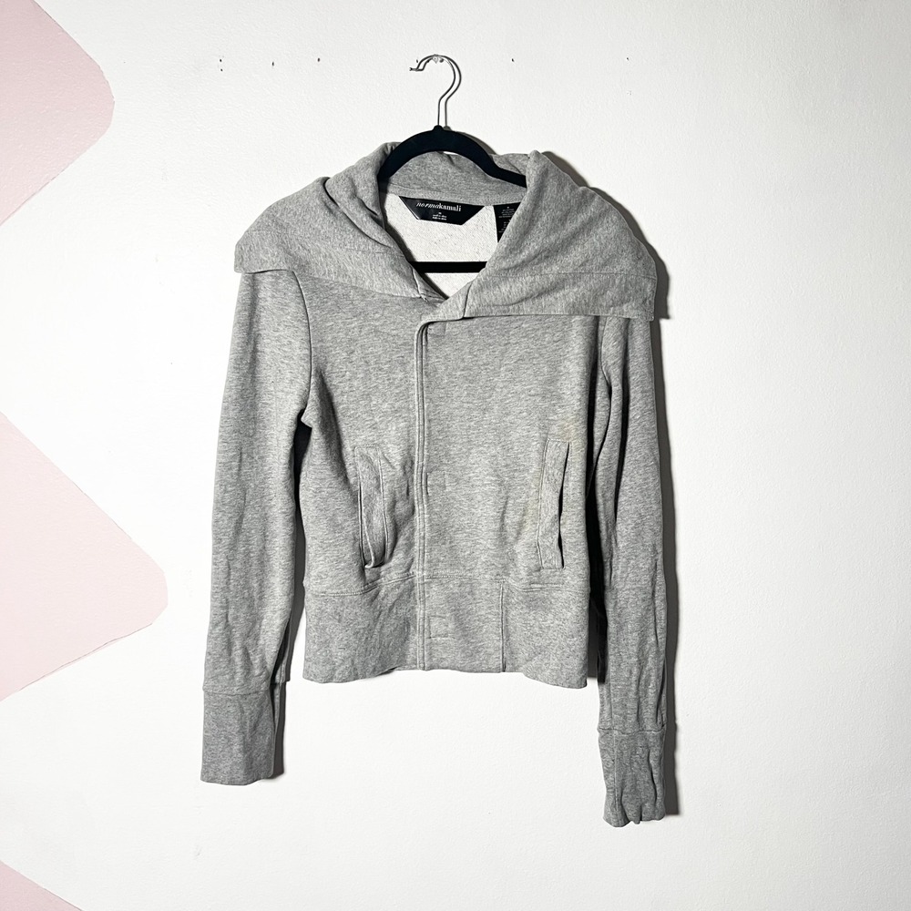 Norma Kamali Sweatshirt Medium Grey Shawl Collar Hoodie Hiking